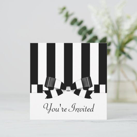 Invitation Classique rayé noir et blanc de mariage (Debout devant)