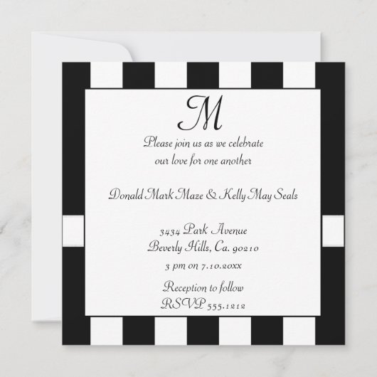 Invitation Classique rayé noir et blanc de mariage (Dos)