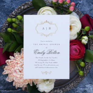 Invitation classique romantique mariage monogramme d'or tradi
