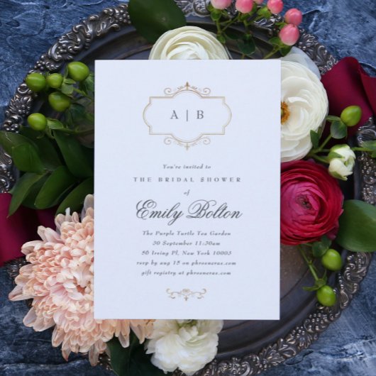 Invitation classique romantique mariage monogramme d'or tradi