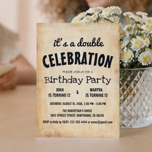 Invitation Classique Rustique Double Anniversaire