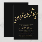 Invitation Classique Script Soixante-Dix Or Noir 70e Annivers (Devant / Derrière)