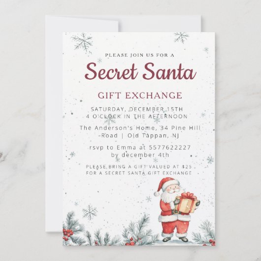 Invitation Classique Secret Père Noël Noël Party (Devant)