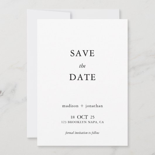 Invitation Classique Simple 1 photo mariage Enregistrer la da (Devant)