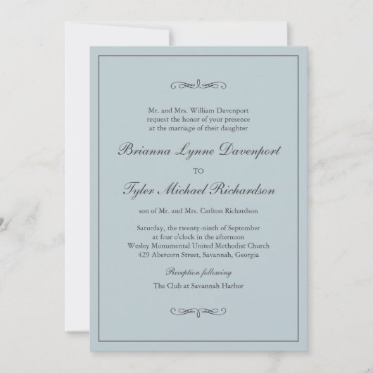 Invitation Classique Simple Elégance Dusty Blue Mariage (Devant)
