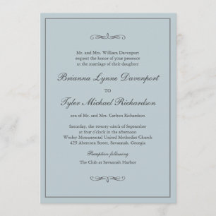 Invitation Classique Simple Elégance Dusty Blue Mariage