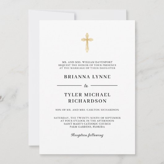Invitation Classique Simple Elegant Christian Cross Mariage (Devant)