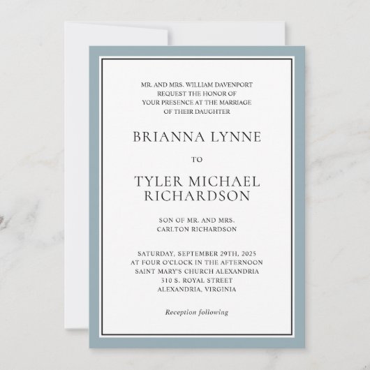 Invitation Classique simple élégant Dusty Blue Edging Mariage (Devant)
