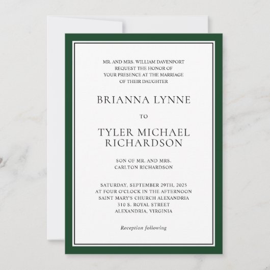 Invitation Classique Simple Elegant Forest Green Edging Maria (Devant)