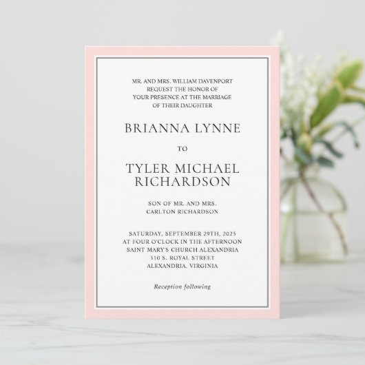 Invitation Classique Simple Elegant Rose Edging Mariage (Debout devant)