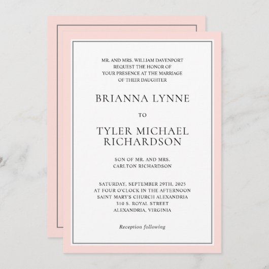 Invitation Classique Simple Elegant Rose Edging Mariage (Devant / Derrière)