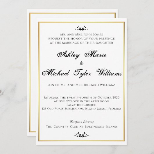 Invitation classique simple et élégante (Devant / Derrière)