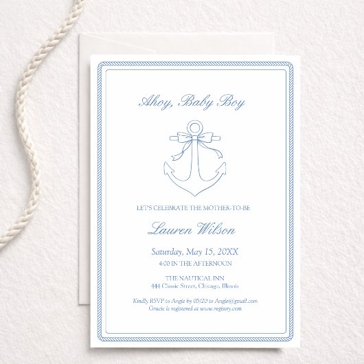 Invitation Classique Simple Ohé Garçon Élégant Shower