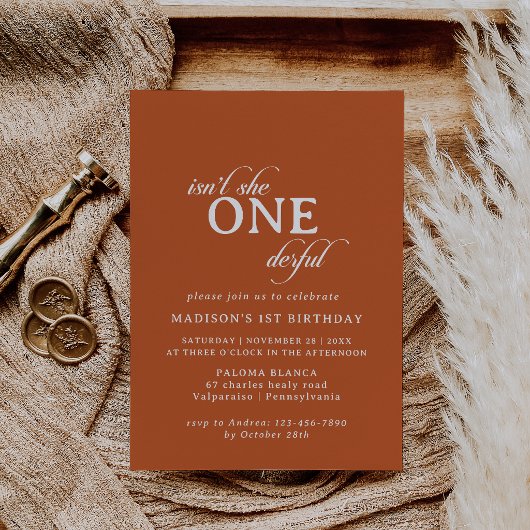 Invitation classique terracotta calligraphiée pour