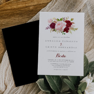 Invitation Classique Tropical Noir Bourgogne Mariage espagnol