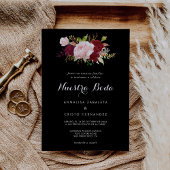 Invitation Classique Tropical Noir Bourgogne Mariage espagnol