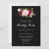 Invitation Classique Tropical Noir Bourgogne Mariage espagnol (Devant)