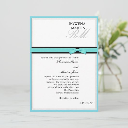 Invitation classique Turquoise et Noir Monogram (Debout devant)