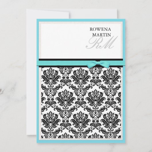 Invitation classique Turquoise et Noir Monogram (Dos)