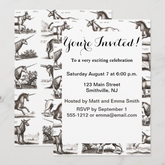 Invitation Classique Unicorne Antique Mythique Magie Créature (Devant / Derrière)