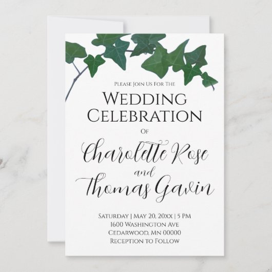 Invitation Classique Vert Anglais Ivy Mariage (Devant)