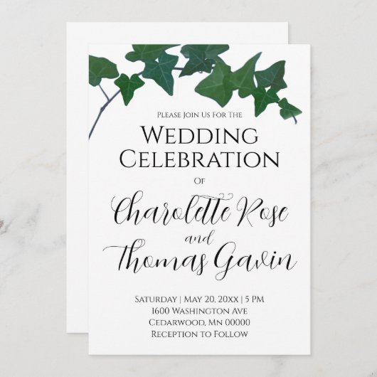 Invitation Classique Vert Anglais Ivy Mariage (Devant / Derrière)