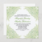 Invitation classique vert clair damask répétition dîner invit (Devant / Derrière)