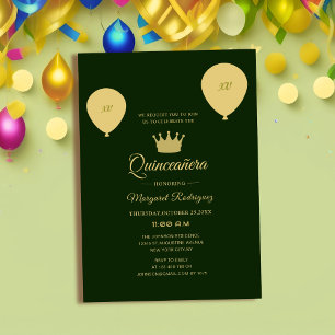 Invitation classique vert et or élégant quinceañera