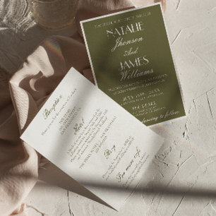 Invitation Classique Vert Olive Vieille Fortune Robe de Marié