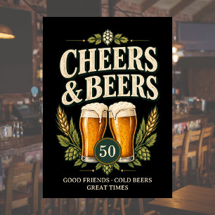 Invitation Classique Vintage Cheers & Beers 50e Anniversaire