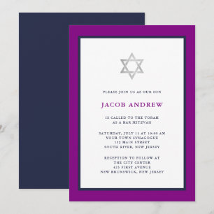 Invitation Classique violet et bleu foncé   Bar Mitzvah