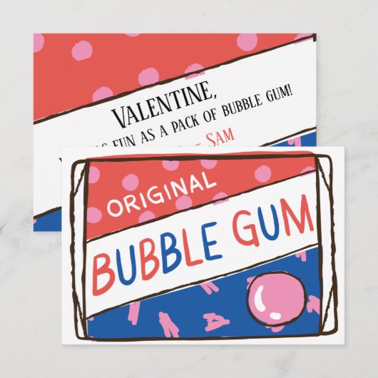 Invitation Classroom Valentine; Fun as a Pack of Bubble Gum (Devant / Derrière)