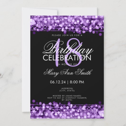 Invitation Classy 18ème anniversaire fêle violet (Devant)