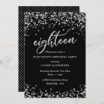 Invitation Classy 18th Birthday Invitation, Sparkly Confetti<br><div class="desc">Classy 18th Birthday Party Invitations : Sparkly argent confetti 18th anniversaire conception d'invitation de fête avec faux diamant / argent clair parties scintillant look confetti pois. Argent "dix-huit" écrit en écriture manuscrite typographie. Le lettrage contemporain remplit les détails de la fête. [Notez que si les éléments de cette conception seront...</div>