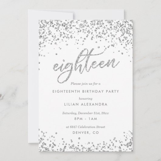 Invitation Classy 18th Birthday Invitation, Sparkly Confetti (Devant)