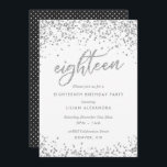 Invitation Classy 18th Birthday Invitation, Sparkly Confetti<br><div class="desc">Classy 18th Birthday Party Invitations : Sparkly argent confetti 18th anniversaire conception d'invitation de fête avec faux diamant / argent clair parties scintillant look confetti pois. Argent "dix-huit" écrit en écriture manuscrite typographie. Le lettrage contemporain remplit les détails de la fête. [Notez que si les éléments de cette conception seront...</div>