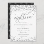 Invitation Classy 18th Birthday Invitation, Sparkly Confetti<br><div class="desc">Classy 18th Birthday Party Invitations : Sparkly argent confetti 18th anniversaire conception d'invitation de fête avec faux diamant / argent clair parties scintillant look confetti pois. Argent "dix-huit" écrit en écriture manuscrite typographie. Le lettrage contemporain remplit les détails de la fête. [Notez que si les éléments de cette conception seront...</div>