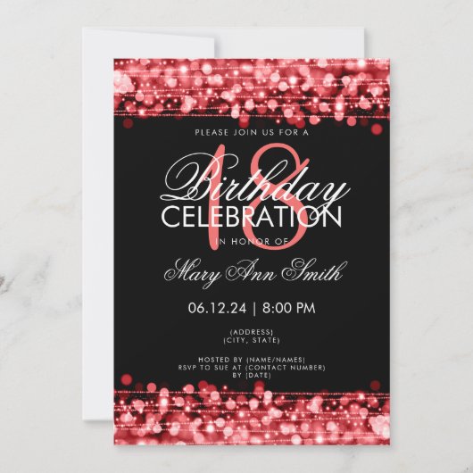 Invitation Classy 18th Birthday Party étincelles Rouge (Devant)