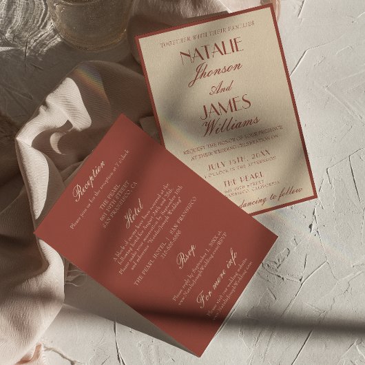 Invitation Classy Auburn Copper Old Money All In One Wedding