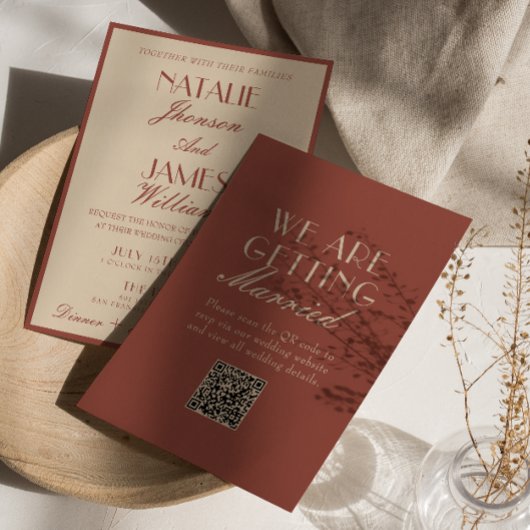 Invitation Classy Auburn Copper Old Money QR Code Wedding