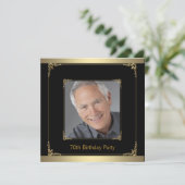Invitation Classy Black and Gold 70th Birthday Party (Debout devant)