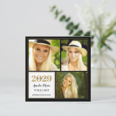 Invitation Classy Black and Gold Photo Collage Graduation (Debout devant)