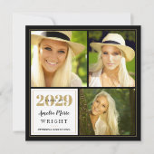 Invitation Classy Black and Gold Photo Collage Graduation (Devant)