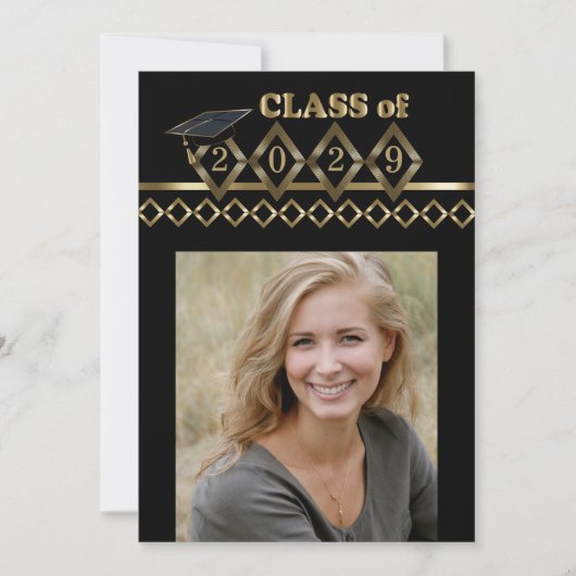 Invitation Classy Black and Gold Photo Graduation (Devant)