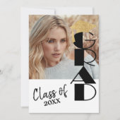 Invitation Classy Black and Gold Photo Graduation (Devant)