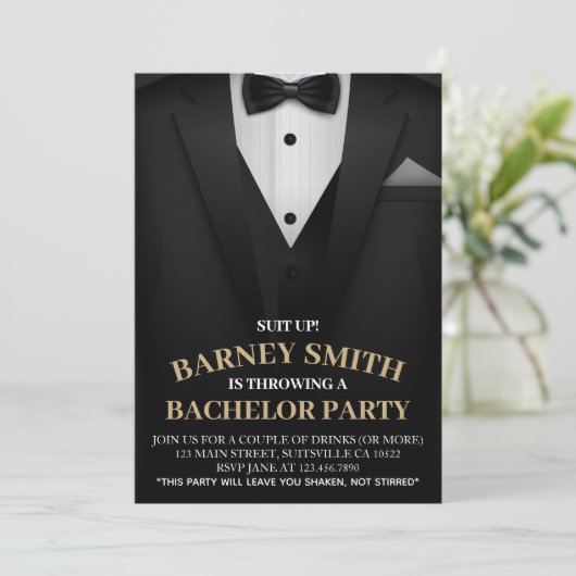 Invitation Classy Black Bow cravate costume Bachelor Invitati (Debout devant)