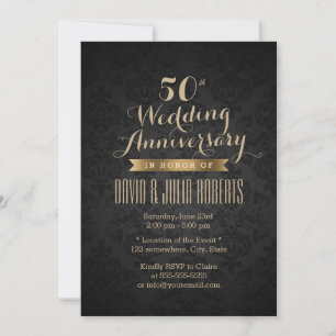 Invitation Classy Black & Gold 50e anniversaire de Mariage