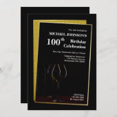 Invitation Classy Black Gold Parties scintillant 100e anniver (Devant / Derrière)