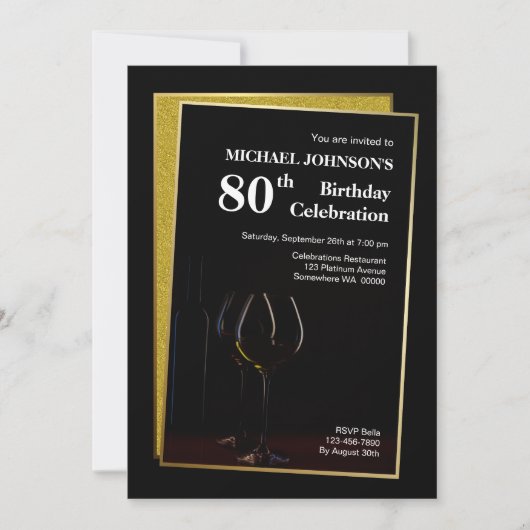 Invitation Classy Black Gold Parties scintillant 80e annivers (Devant)