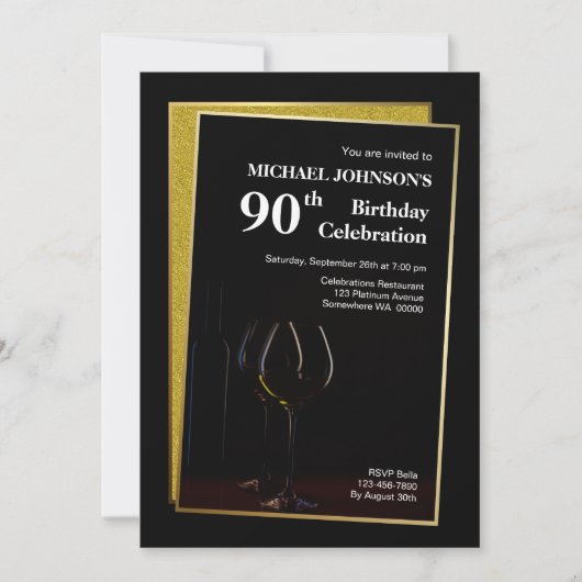 Invitation Classy Black Gold Parties scintillant 90e annivers (Devant)
